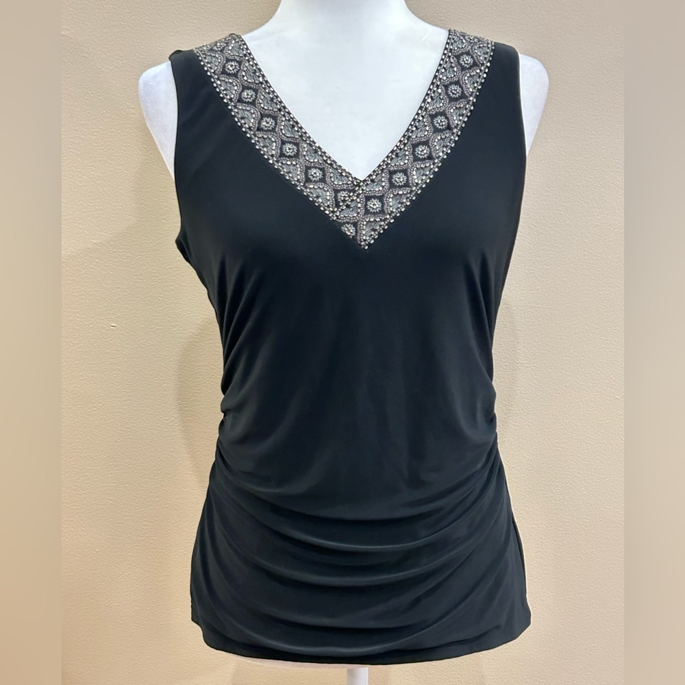 White House Black Market Sleeveless Embellished Neckline Top, Size M